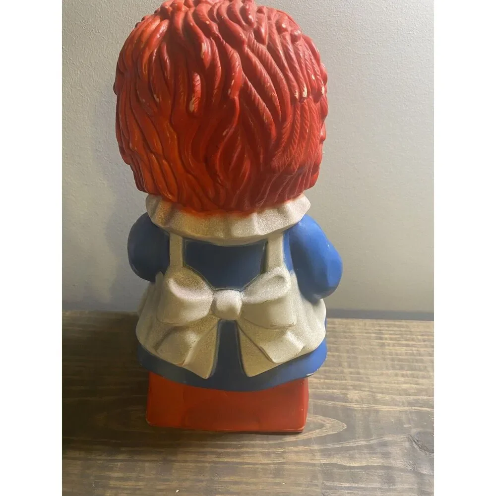 Vintage 1972 RAGGEDY ANN Plastic Piggy Bank BOBBS MERRILL MY TOY CO. Large 10.5